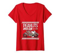 Femme Lunettes de Course rétro Peanuts Speed Bumps Snoopy Biker Club T-Shirt avec Col en V