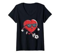 Femme Lunettes de Soleil Football Heart Player Team Saint-Valentin T-Shirt avec Col en V
