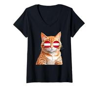 Femme Lunettes de Soleil Motif Drapeau autrichien T-Shirt avec Col en V