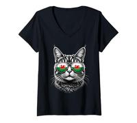 Femme Lunettes de Soleil Motif tête de Chat Drapeau du Pays de Galles T-Shirt avec Col en V