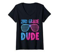 Femme Lunettes de Soleil pour la rentrée Scolaire 2nd Grade Dude First Day T-Shirt avec Col en V