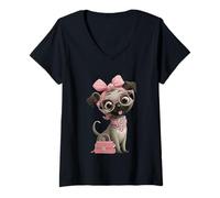 Femme Lunettes Motif léopard Rose Carlin Glamour Tendance T-Shirt avec Col en V