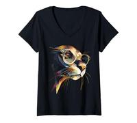 Femme Lunettes Motif Lion de mer T-Shirt avec Col en V