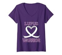 Femme Lupus Warrior Awareness Heart Ribbon T-Shirt avec Col en V