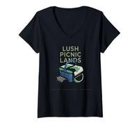 Femme Lush Picnic Lands Panier d'activités de Plein air Aventure Amoureux T-Shirt avec Col en V