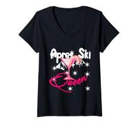 Femme Lustig Costüm Wintersport Spruch Apres Ski Queen Party Sekt T-Shirt avec Col en V