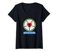 Femme Lutherrose Cœur Croix Symbole Armoiries Protestant Martin Luther T-Shirt avec Col en V