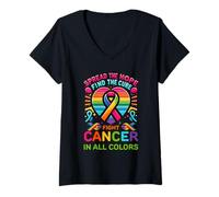 Femme Lutte contre le cancer dans toutes les couleurs des rubans pour trouver un remède T-Shirt avec Col en V