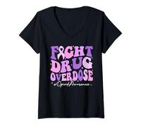Femme Lutte Contre Les surdoses de Drogues Ruban Violet Sensibilisation aux surdoses d'opioïdes T-Shirt avec Col en V