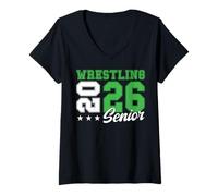 Femme Lutte Senior Night Wrestling Senior 2026 Graduation 55 T-Shirt avec Col en V