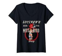 Femme Luzifers Hot Rod Shop Rockabilly Sexy Girl Bougie d'allumage chaude T-Shirt avec Col en V