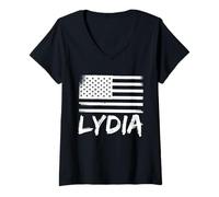 Femme Lydia Prénom de citoyenneté personnalisé pour Anniversaire T-Shirt avec Col en V