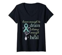 Femme Lymphœdème Guerrier Sensibilisation lymphatique Lutte contre les maladies chroniques T-Shirt avec Col en V