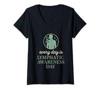 Femme Lymphœdème Guerrier Sensibilisation lymphatique Lutte contre les maladies chroniques T-Shirt avec Col en V