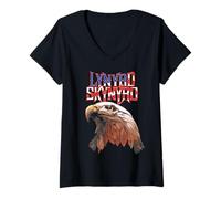Femme Lynyrd Skynyrd American Eagle Free Bird Retro Rock Drapeau US T-Shirt avec Col en V