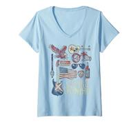 Femme Lynyrd Skynyrd Collage Sweet Home Alabama Drapeau américain Biker Band T-Shirt avec Col en V