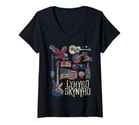 Femme Lynyrd Skynyrd Collage Sweet Home Alabama Drapeau américain Biker T-Shirt avec Col en V