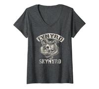 Femme Lynyrd Skynyrd Crâne enveloppée Serpent années 70 Rock Tattoo Art Biker T-Shirt avec Col en V