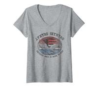 Femme Lynyrd Skynyrd Drapeau américain Southern Rock Here to Stay Biker Logo T-Shirt avec Col en V