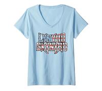 Femme Lynyrd Skynyrd Drapeau Logo USA Patriot Stars Rayures du Sud T-Shirt avec Col en V