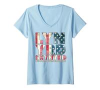 Femme Lynyrd Skynyrd Drapeau Logo USA Stars Rayures Années 70 Rock Southern T-Shirt avec Col en V