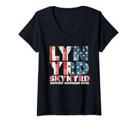 Femme Lynyrd Skynyrd Drapeau Logo USA Stars Rayures Années 70 Southern Rock T-Shirt avec Col en V