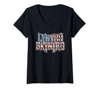 Femme Lynyrd Skynyrd Drapeau Logo USA Stars Rayures Southern Gifts T-Shirt avec Col en V