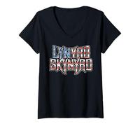 Femme Lynyrd Skynyrd Drapeau Logo USA Stars Rayures Southern Patriot T-Shirt avec Col en V
