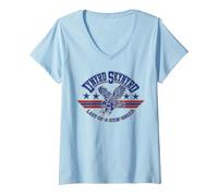 Femme Lynyrd Skynyrd Dyin Breed Logo Drapeau américain des années 70 Classique Band Rock T-Shirt avec Col en V, Bleu Céleste, M