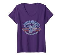 Femme Lynyrd Skynyrd Dyin Breed Logo Drapeau américain des années 70 Classique Band Rock T-Shirt avec Col en V, Violet, M