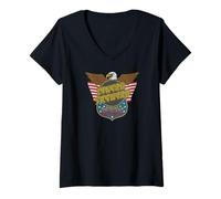 Femme Lynyrd Skynyrd Eagle Badge de Soutien Drapeau américain années 70 Southern Rock T-Shirt avec Col en V