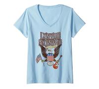 Femme Lynyrd Skynyrd Eagle Guitare Drapeau US Classique Rock Biker Rétro T-Shirt avec Col en V