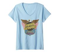 Femme Lynyrd Skynyrd Eagle Support Badge Drapeau américain années 70 Rock Southern T-Shirt avec Col en V