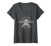 Femme Lynyrd Skynyrd Guns Skull Wings Classic Rock Retro Biker des années 70 T-Shirt avec Col en V
