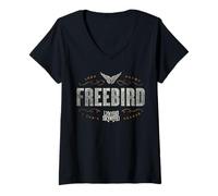 Femme Lynyrd Skynyrd Logo Free Bird Lyrics Classic Rock 70s Retro T-Shirt avec Col en V