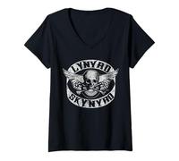 Femme Lynyrd Skynyrd Patch Biker Skull Bones Vintage Rock Classic T-Shirt avec Col en V