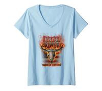 Femme Lynyrd Skynyrd Steer Skull Drapeau Amérique Rock Band 70s Cadeaux T-Shirt avec Col en V