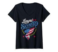 Femme Lynyrd Skynyrd Support Southern 70s Rock Wing Drapeau étoiles T-Shirt avec Col en V