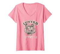 Femme Lynyrd Skynyrd Tatouage Serpent crâne années 70 Rock Biker Art Cadeaux T-Shirt avec Col en V