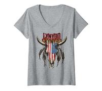 Femme Lynyrd Skynyrd USA Skull Biker Steer Southern Rock Cadeaux T-Shirt avec Col en V