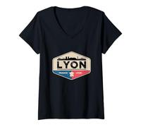 Femme Lyon France Paysage urbain Voyage et patrimoine français T-Shirt avec Col en V