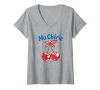 Femme Ma Chérie French Cherry Fruit Romantic Cute T-Shirt avec Col en V