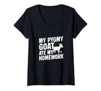 Femme Ma chèvre pygmée a mangé Mes devoirs Funny Goatherd Un éleveur de chèvres T-Shirt avec Col en V