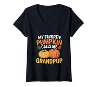 Femme Ma citrouille préférée m'appelle Grandpop Thanksgiving T-Shirt avec Col en V