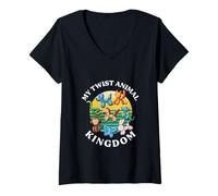 Femme Ma Collection d'animaux en Ballons Twist Animal Kingdom T-Shirt avec Col en V