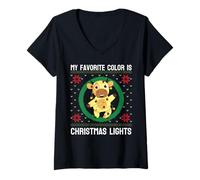 Femme Ma Couleur préférée est Les lumières de Noël Cow Funny Country Farm T-Shirt avec Col en V