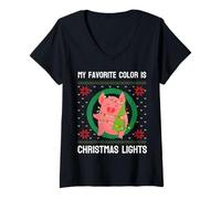 Femme Ma Couleur préférée est Les lumières de Noël et Les Pulls laids en Forme de Cochon T-Shirt avec Col en V