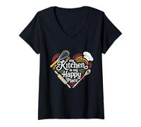 Femme Ma cuisine et mon art de chef T-Shirt avec Col en V