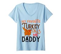 Femme Ma Dinde préférée m'appelle Papa Papa Dabbin Thanksgiving T-Shirt avec Col en V