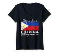 Femme Ma Femme est Philippine, Rien ne m'effraie, Philippines drôles T-Shirt avec Col en V
